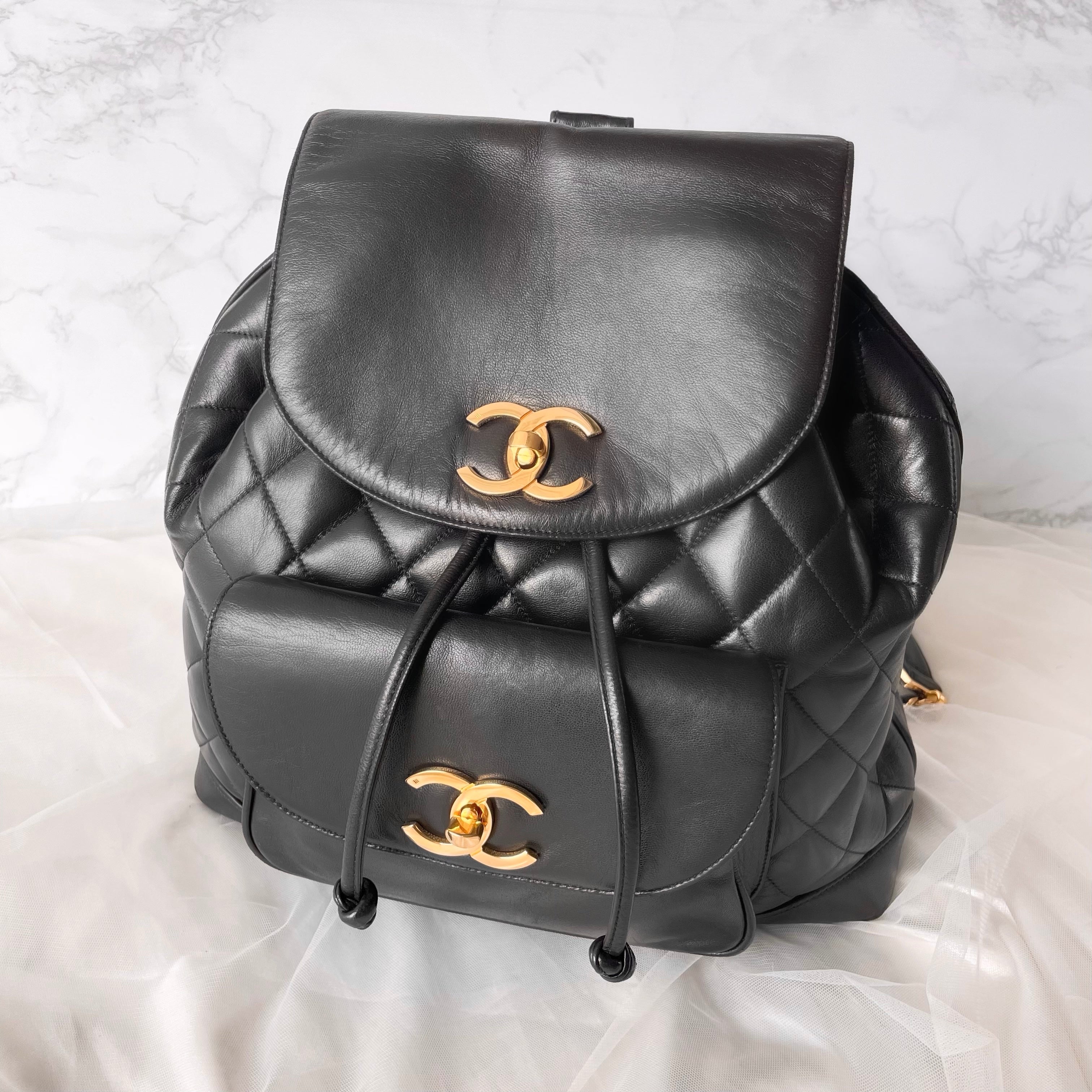 chanel black quilted leather backpack Chanel Vintage Backpack in Black 24k GHW – Splendour Lux