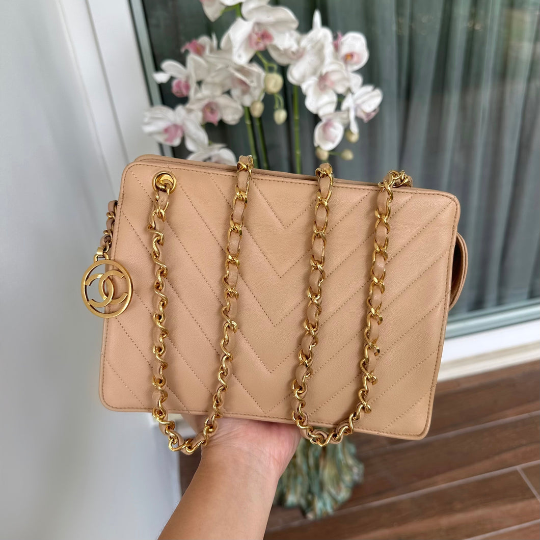 Vintage chevron mini beige 24k GHW