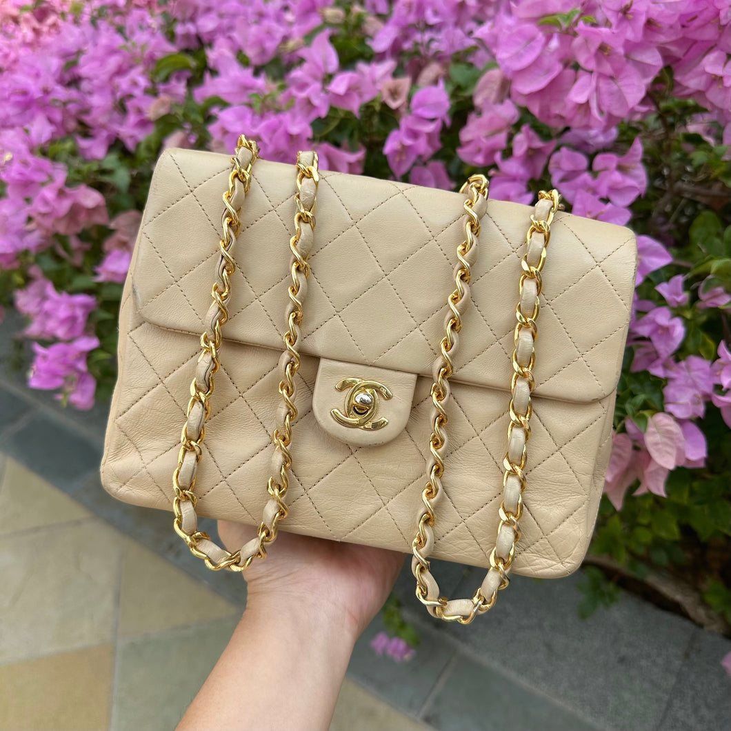Vintage mini square in beige 24k GHW