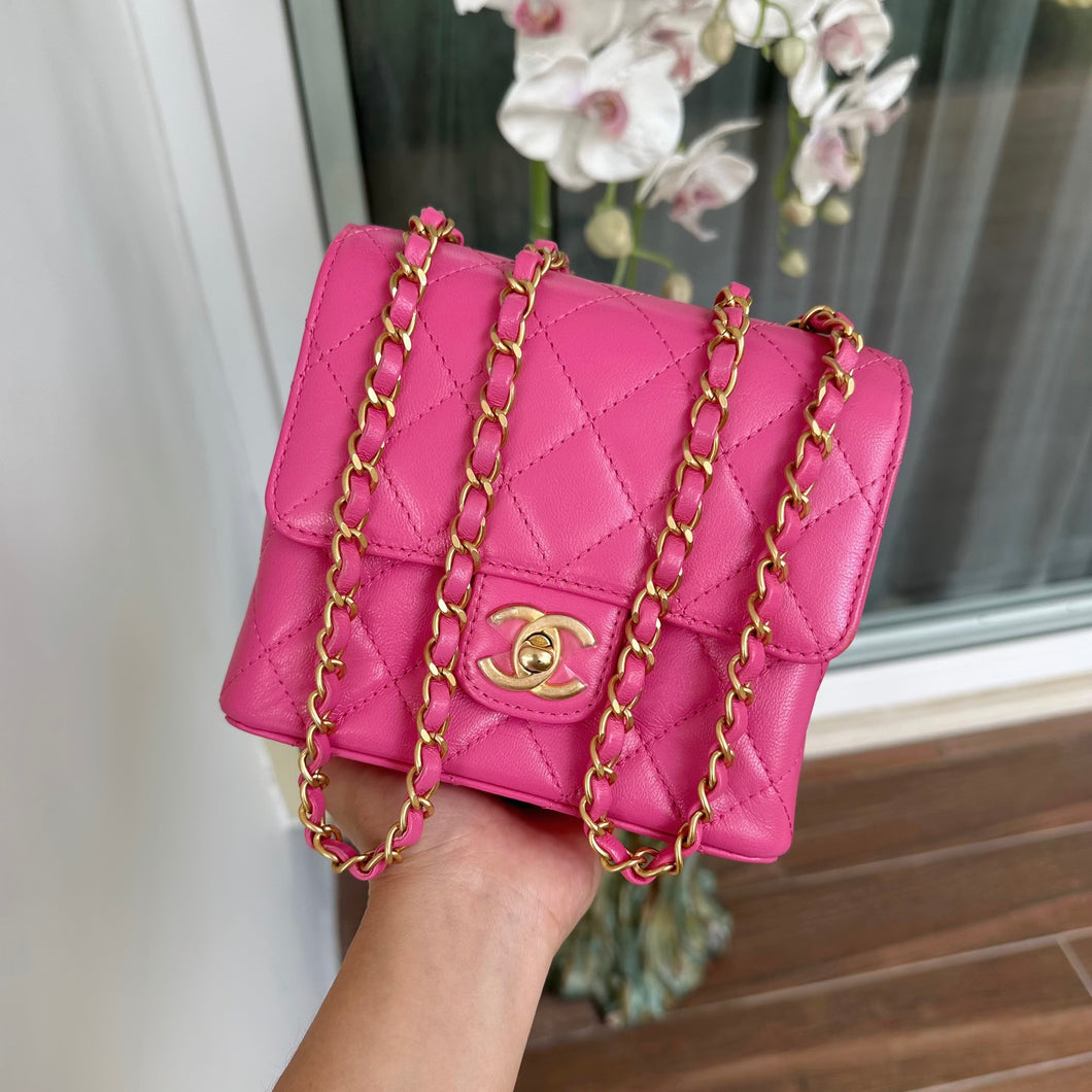 Mini Square in Pink Calfskin Aged GHW