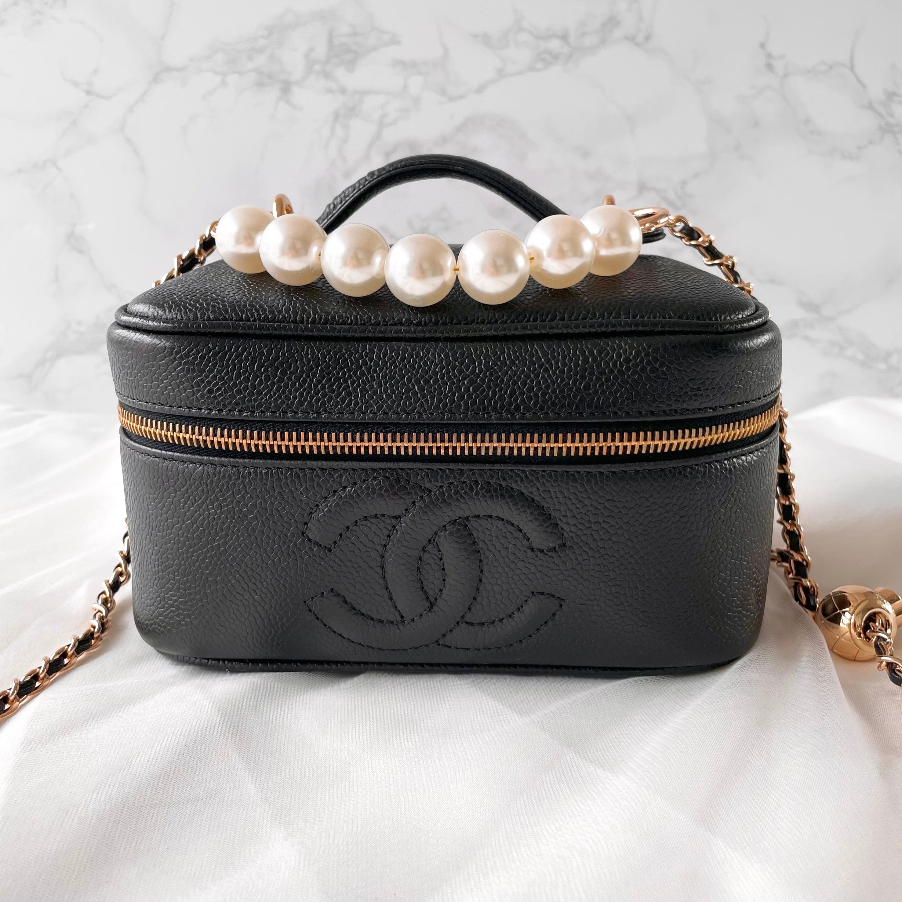 Chanel Vanity Case Rare Large Vintage 90s Top Handle Black Caviar
